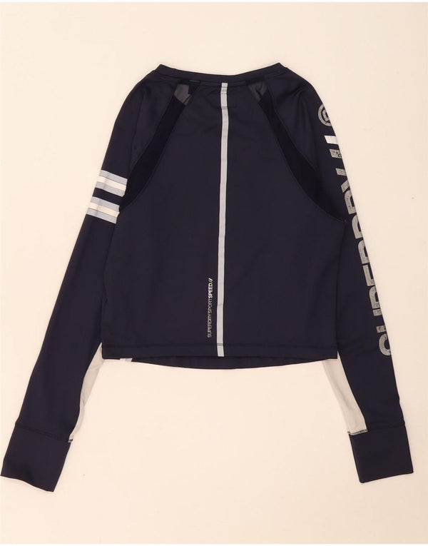 Superdry Womens Graphic Top Long Sleeve UK 12 Medium Navy Blue Colourblock