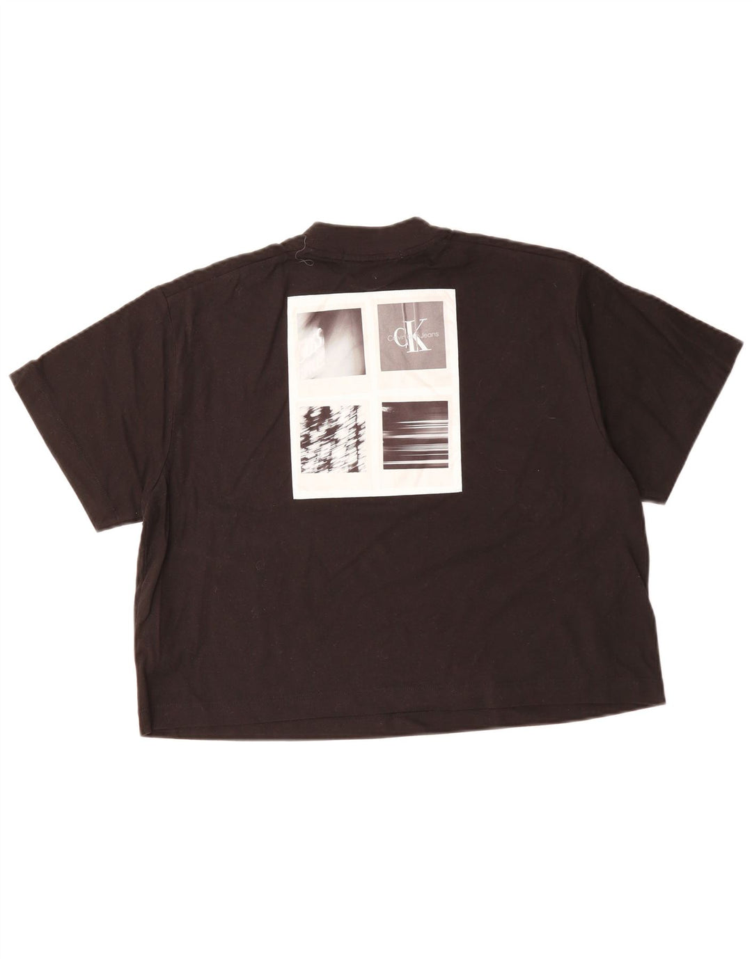 CALVIN KLEIN Womens Oversized Crop Graphic T-Shirt Top UK 10 Small Black