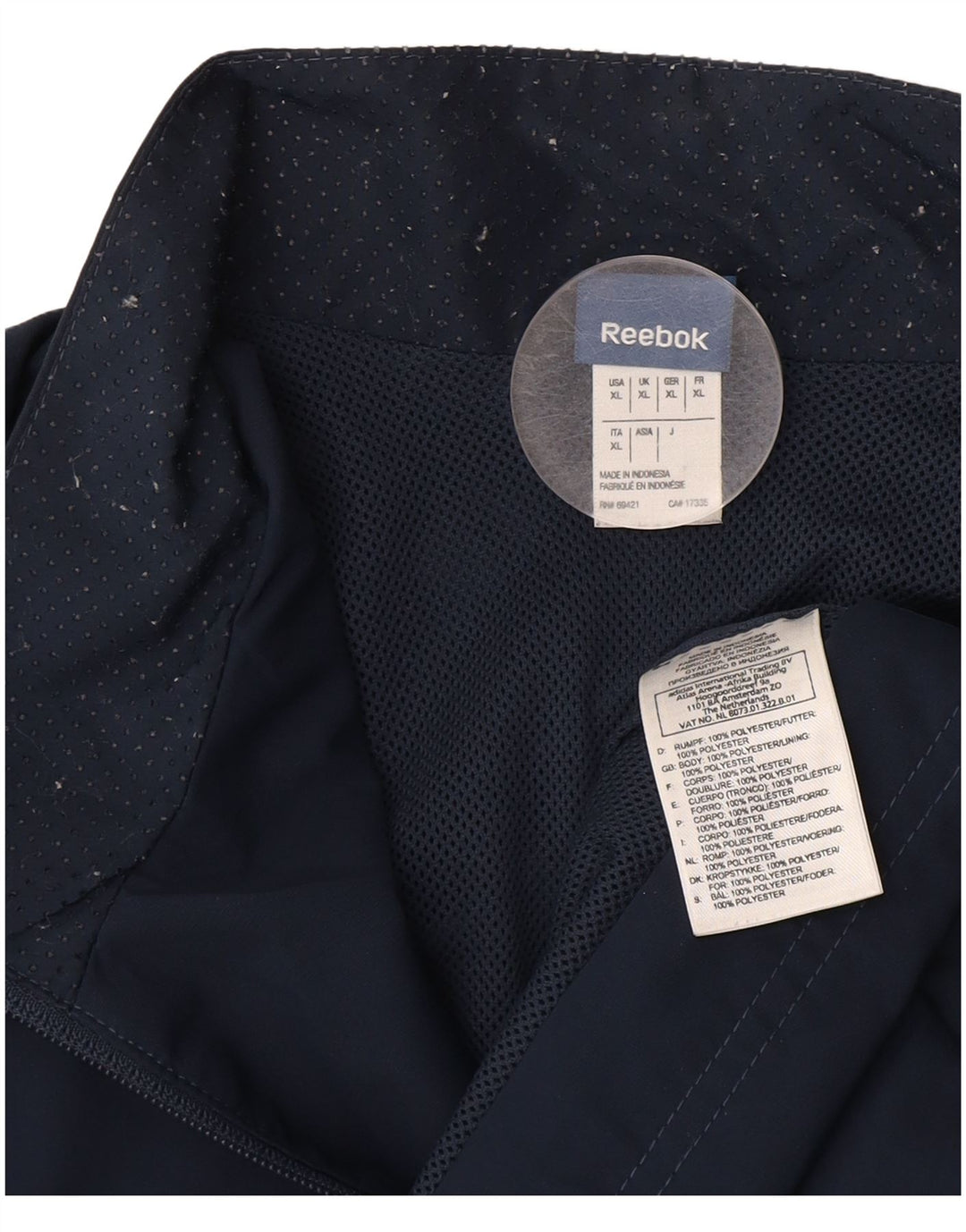 REEBOK Mens Tracksuit Top Jacket XL Navy Blue Polyester