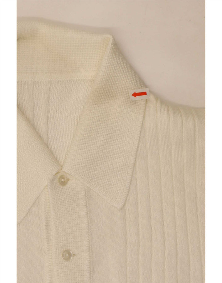 Vintage Mens Short Sleeve Polo Neck Jumper Sweater Medium White