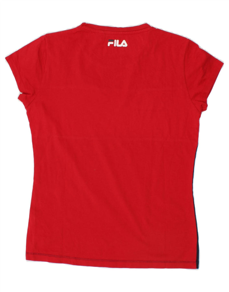 FILA Womens Graphic T-Shirt Top UK 10 Small Red Colourblock Cotton | Vintage Fila | Thrift | Second-Hand Fila | Used Clothing | Messina Hembry 