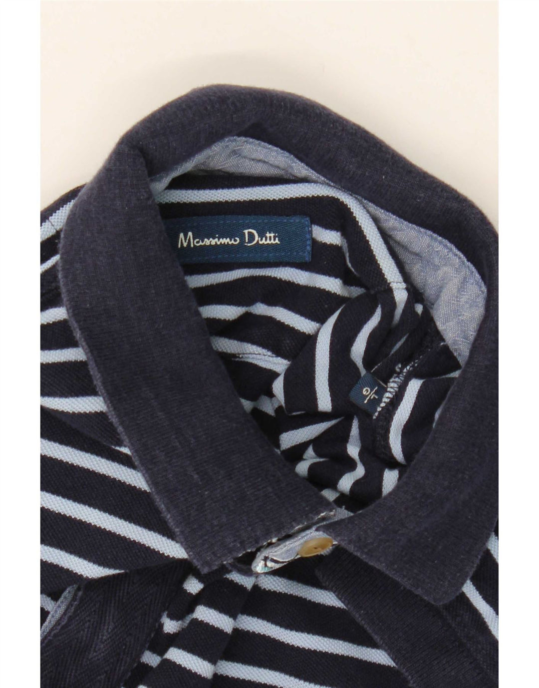Massimo Dutti Mens Polo Shirt Large Navy Blue Striped