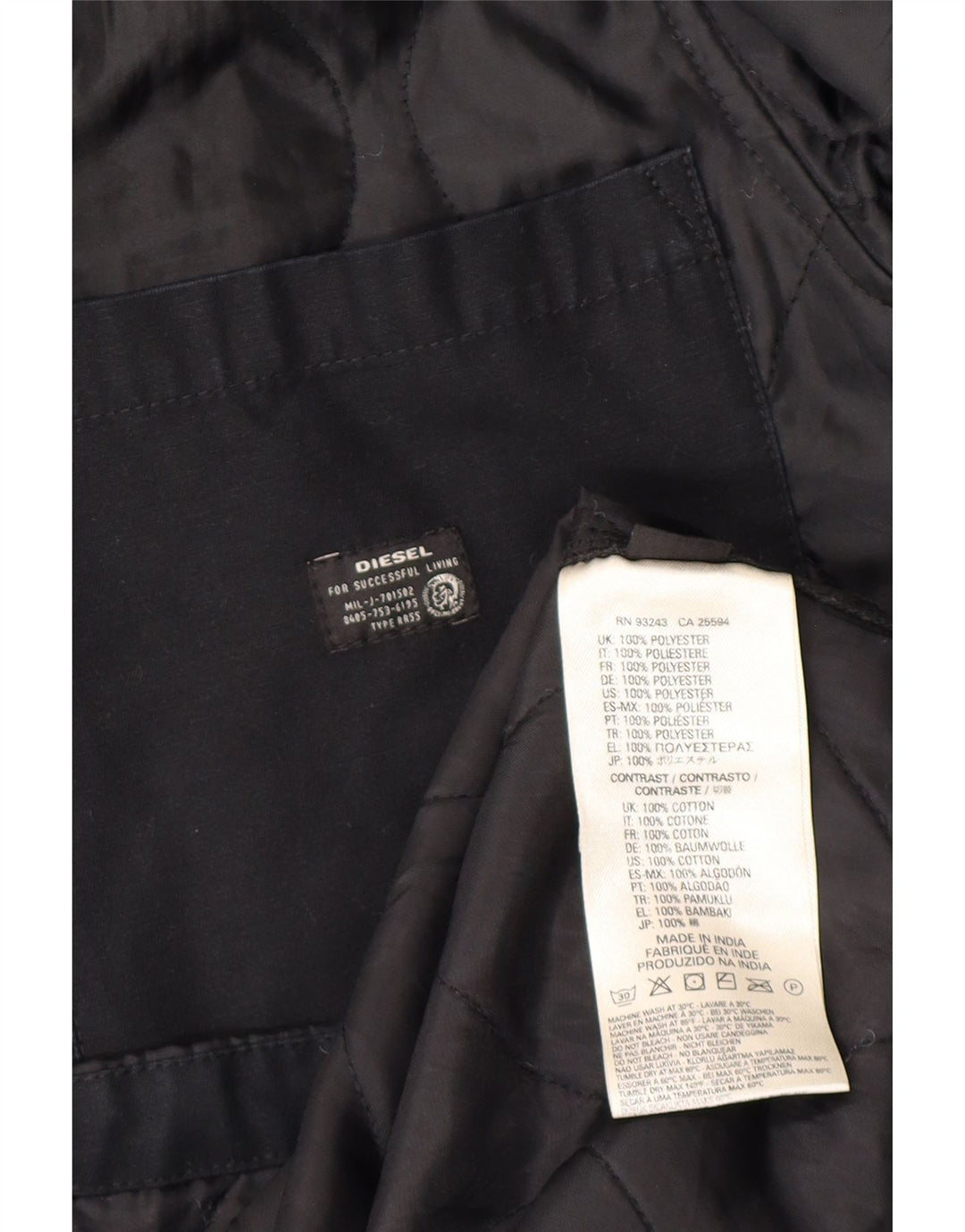 DIESEL Mens Quilted Jacket UK 38 Medium Black Polyester