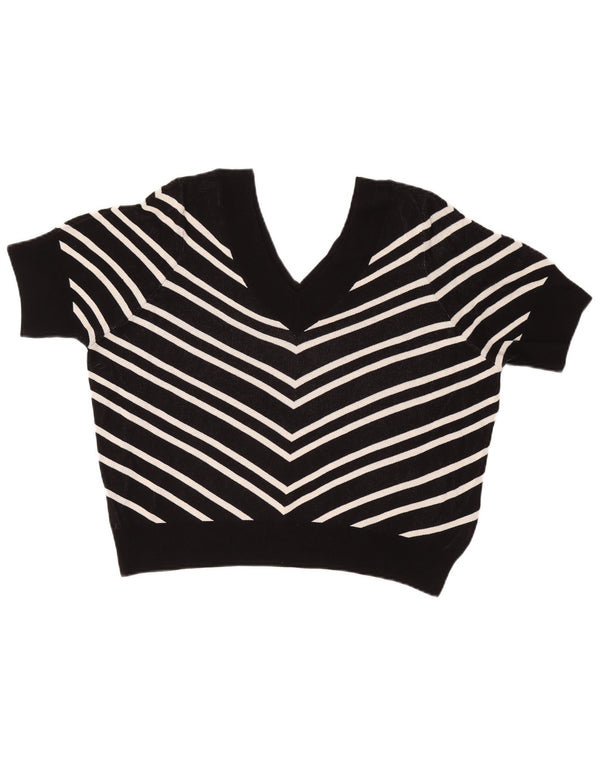Marks & Spencer Womens V-Neck Jumper Sweater UK 22 3XL Black Striped