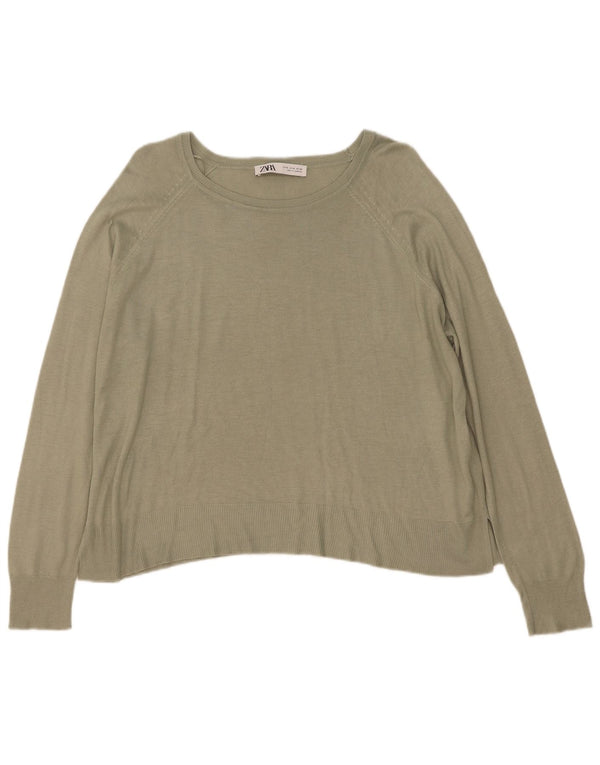 Zara Womens Loose Fit Blouse Top UK 14 Medium Khaki Viscose