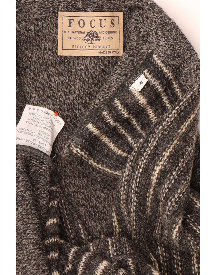 Vintage Mens Sleeveless Cardigan Sweater Medium Grey Striped Wool
