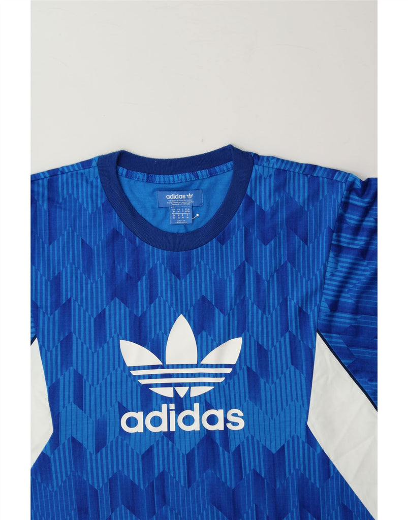 ADIDAS Mens Graphic T-Shirt Top Medium Blue Chevron Vintage Adidas and Second-Hand Adidas from Messina Hembry 