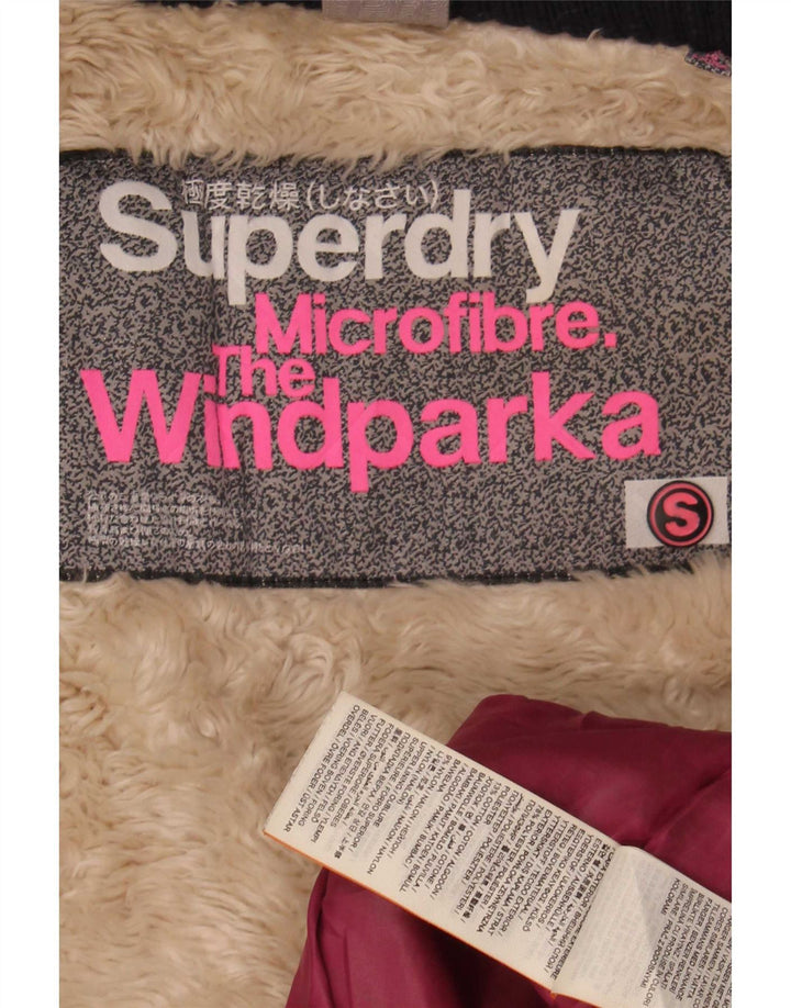 Superdry Womens Hooded Sherpa Parka Jacket UK 10 Small Navy Blue Polyester