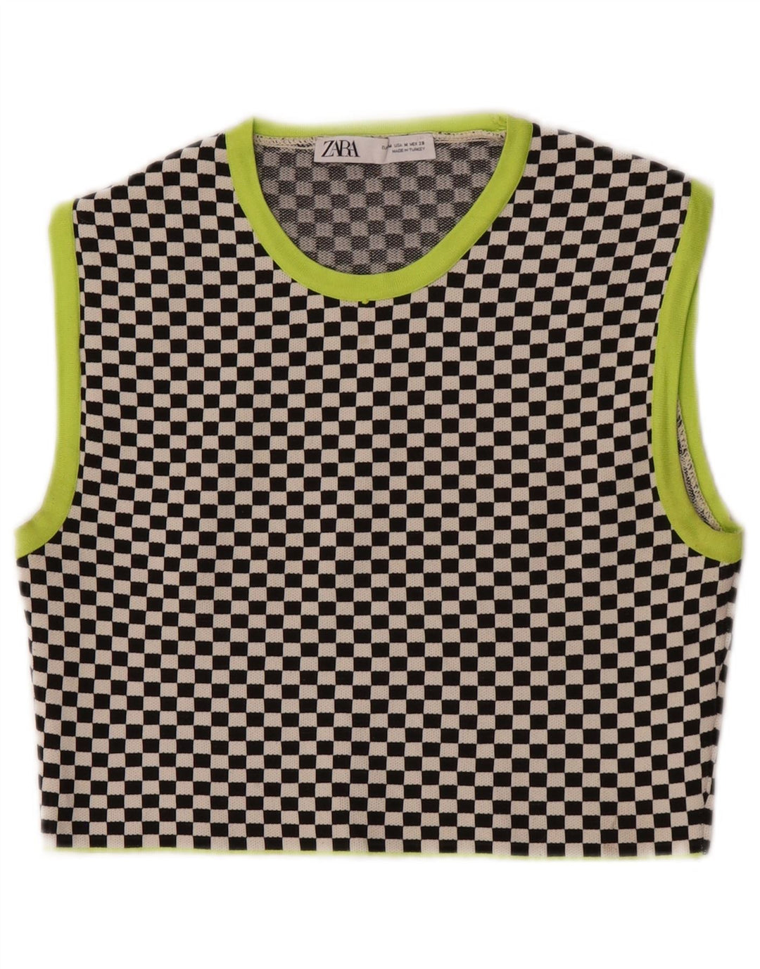 Zara Womens Crop Vest Top UK 12 Medium Black Geometric Polyester