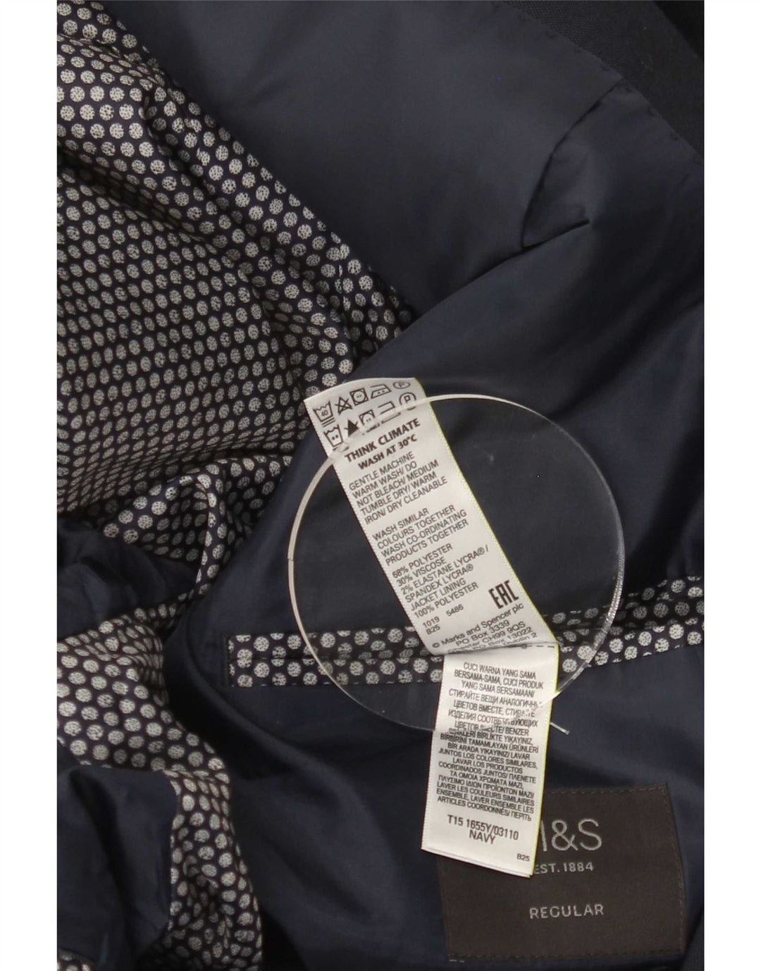 Marks & Spencer Mens Short 2 Button Blazer Jacket UK 44 2XL Navy Blue