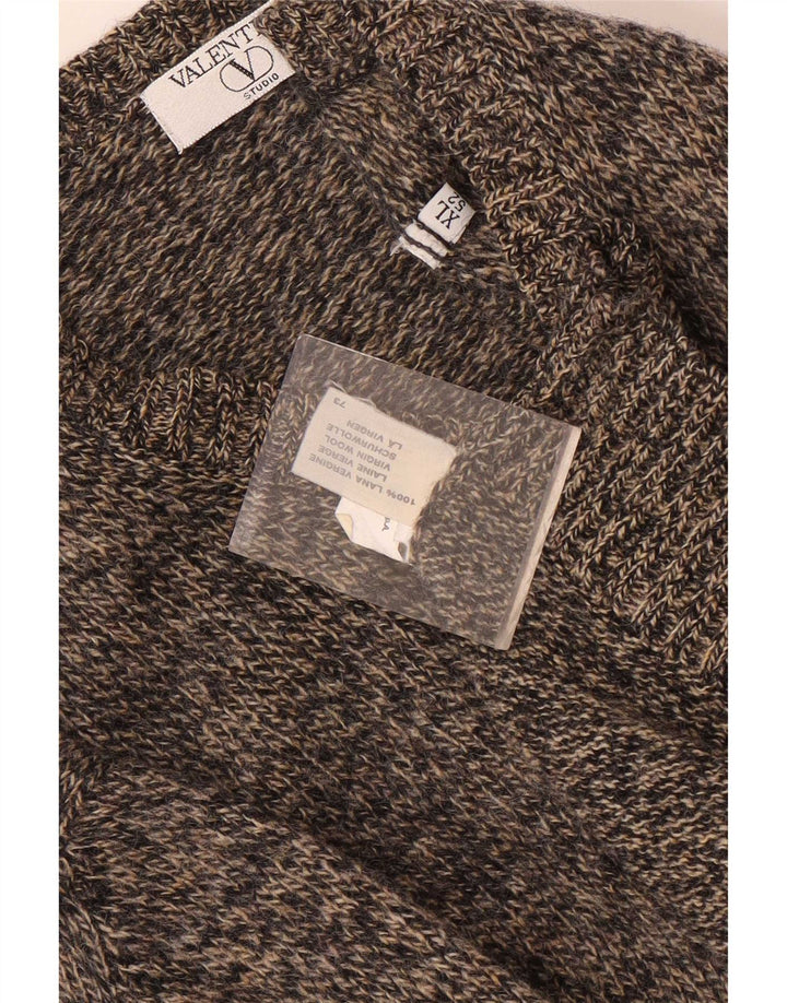 Valentino Mens V-Neck Jumper Sweater XL Brown Flecked Wool