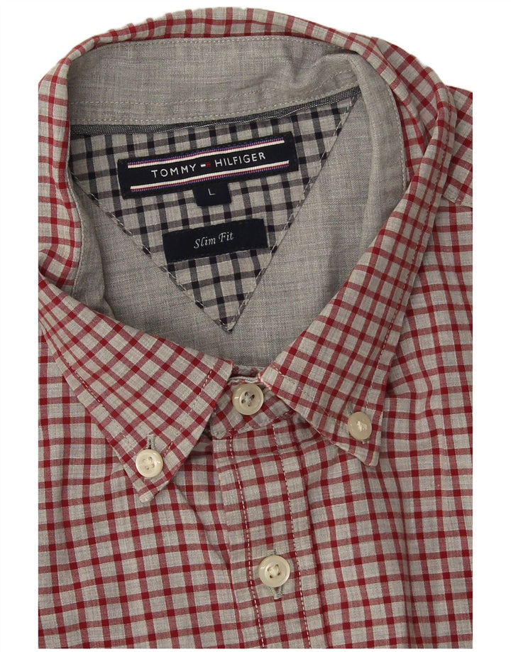 Tommy Hilfiger Mens Slim Fit Shirt Large Red Check Cotton