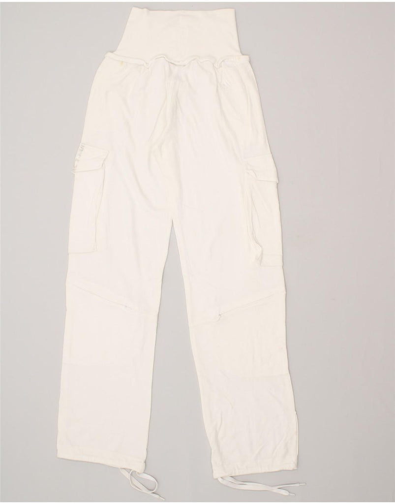 ADIDAS Womens Mom High Waist Cargo Tracksuit Trousers UK 12 Medium White | Vintage Adidas | Thrift | Second-Hand Adidas | Used Clothing | Messina Hembry 