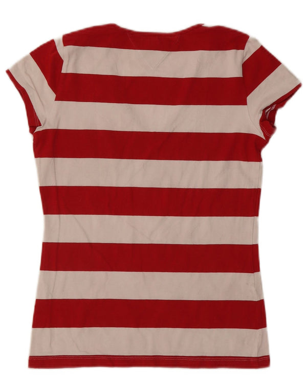 TOMMY HILFIGER Womens T-Shirt Top UK 12 Medium Red Striped Cotton