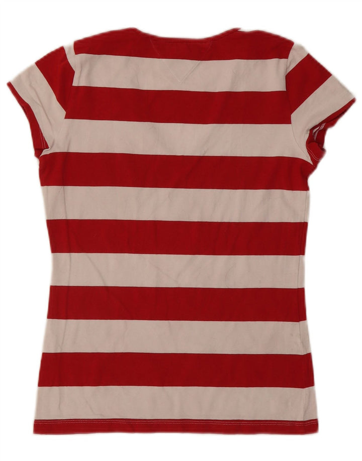 TOMMY HILFIGER Womens T-Shirt Top UK 12 Medium Red Striped Cotton