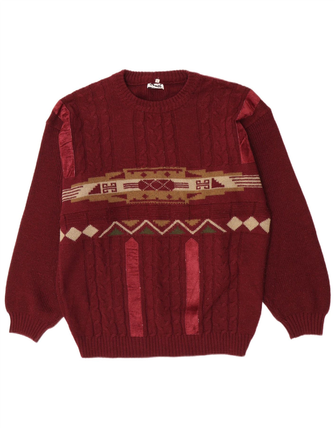 Pimet Mens Crew Neck Jumper Sweater Large Burgundy Geometric