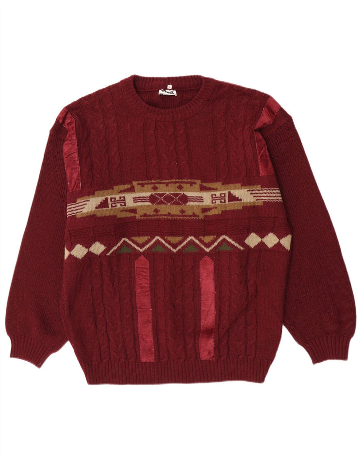 Pimet Mens Crew Neck Jumper Sweater Large Burgundy Geometric