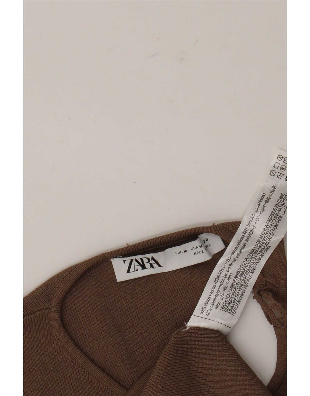 Zara Womens Cut Out Sleeveless Crop Top UK 12 Medium Brown Viscose