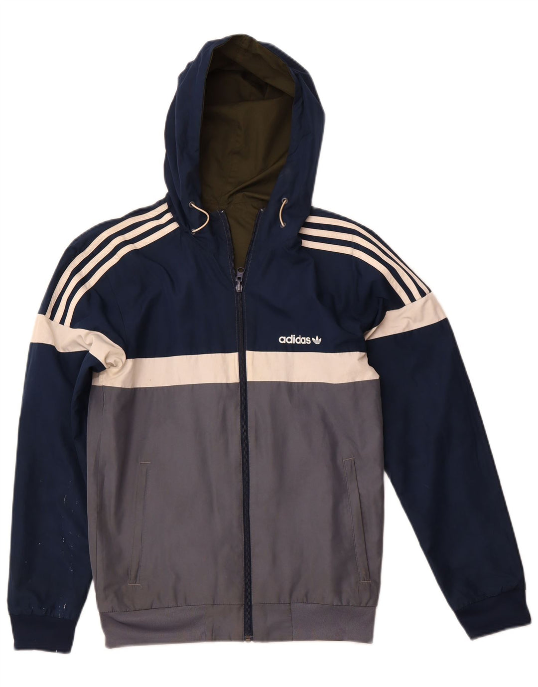 ADIDAS Mens Hooded Reversible Tracksuit Top Jacket XS Khaki Polyester