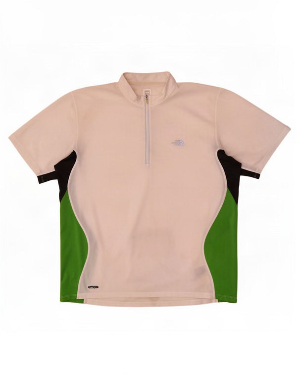 The North Face Mens Zip Neck T-Shirt Top XL White Colourblock Polyester