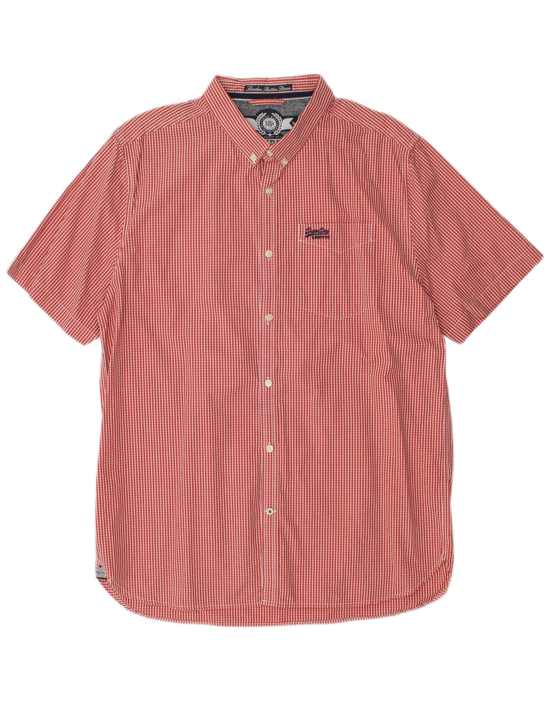 Superdry Mens Short Sleeve Shirt 2XL Red Gingham Cotton