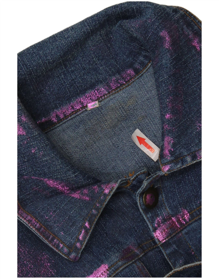 Vintage Womens Crop Denim Jacket UK 12 Medium Blue Tie Dye Cotton