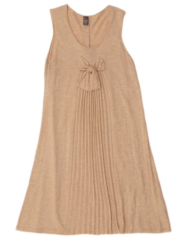 Zara Girls Sleeveless A-Line Dress 13-14 Years Beige Viscose
