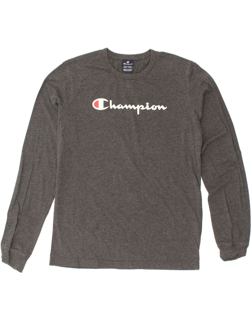 CHAMPION Boys Graphic Top Long Sleeve 15-16 Years 2XL  Grey Cotton | Vintage Champion | Thrift | Second-Hand Champion | Used Clothing | Messina Hembry 