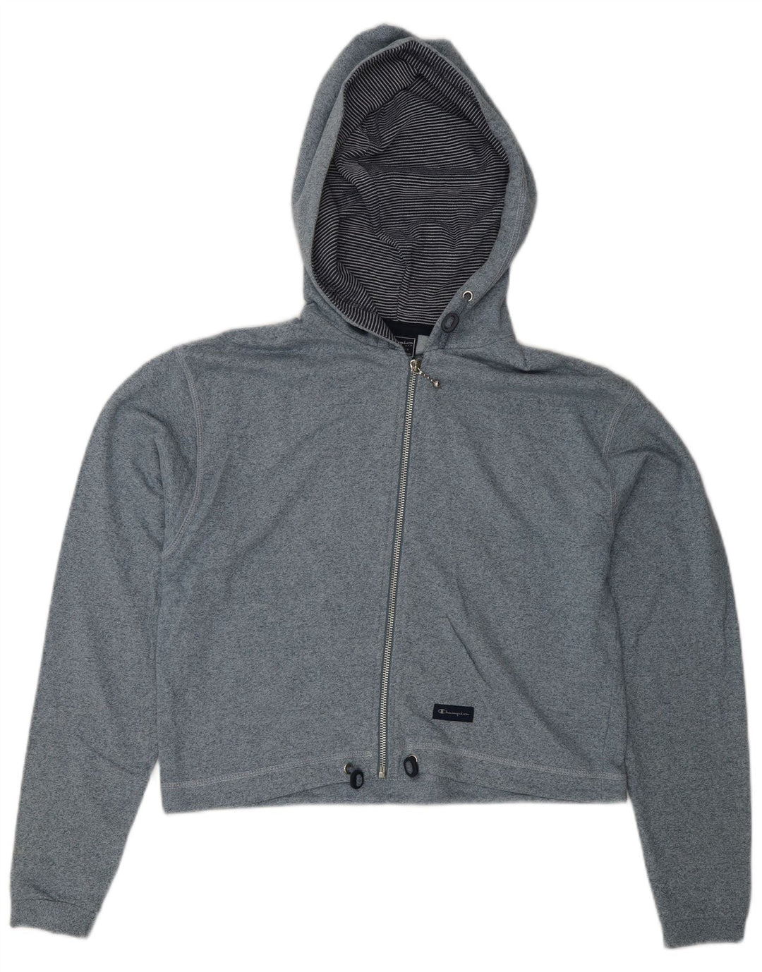 CHAMPION Womens Crop Zip Hoodie Sweater UK 14 Medium Blue Flecked Cotton Vintage Champion and Second-Hand Champion from Messina Hembry 