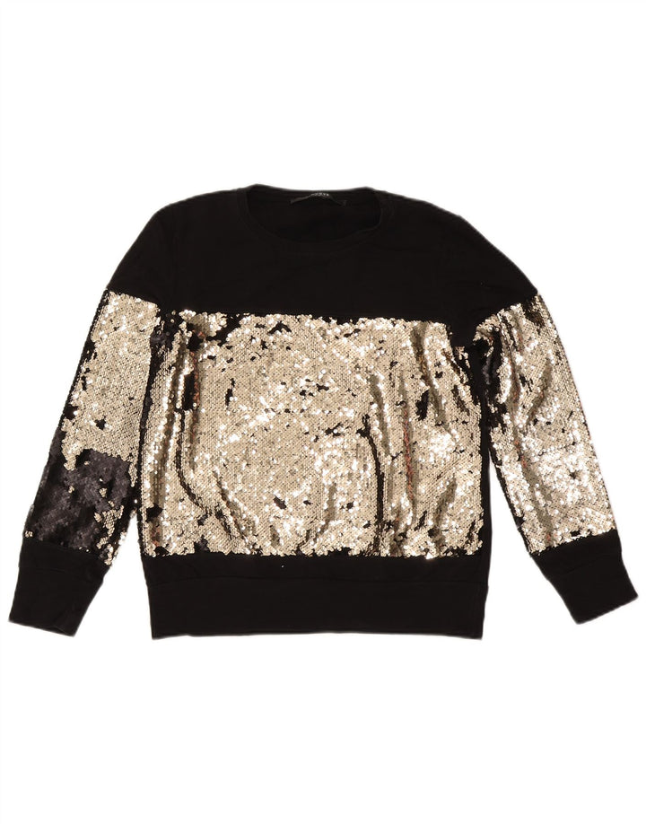 Guess Womens Sweatshirt Jumper UK 14 Medium Black Colourblock Cotton