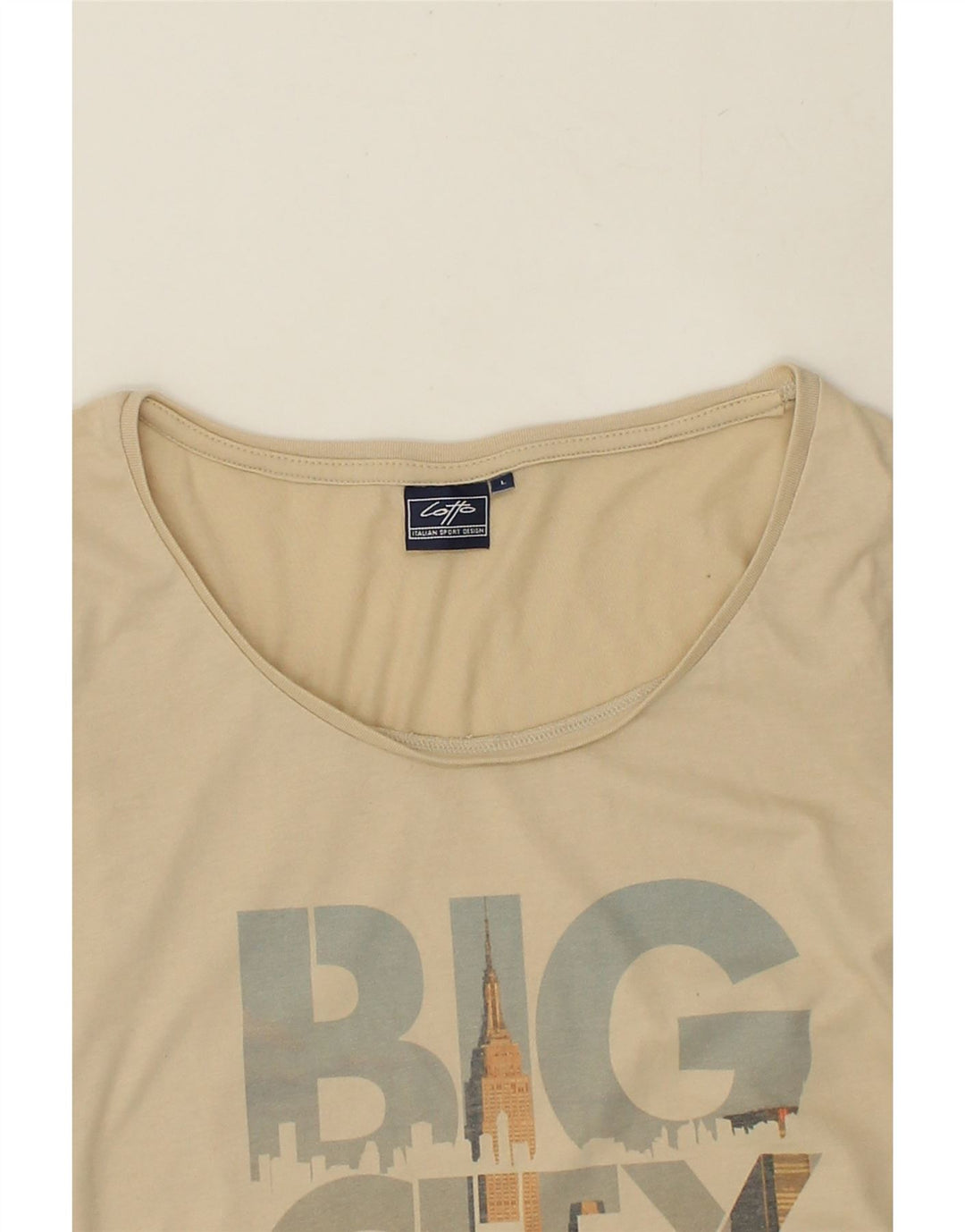 LOTTO Womens Graphic T-Shirt Top UK 14 Large Beige | Vintage Lotto | Thrift | Second-Hand Lotto | Used Clothing | Messina Hembry 