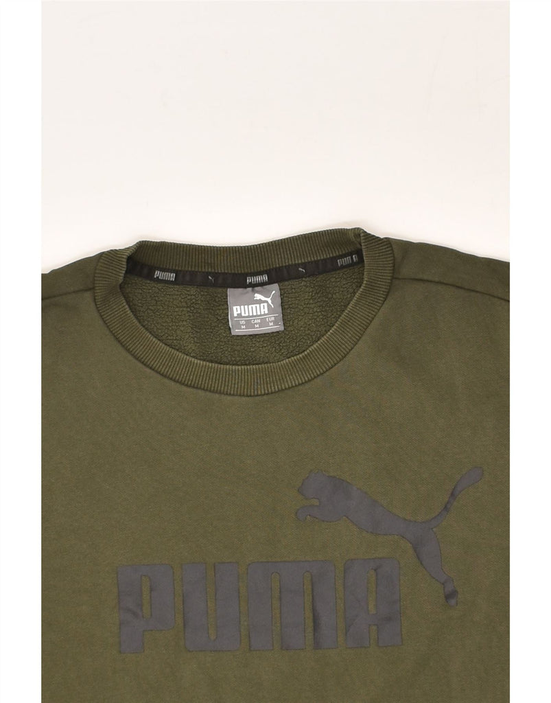 PUMA Mens Graphic Sweatshirt Jumper Medium Khaki Cotton | Vintage Puma | Thrift | Second-Hand Puma | Used Clothing | Messina Hembry 