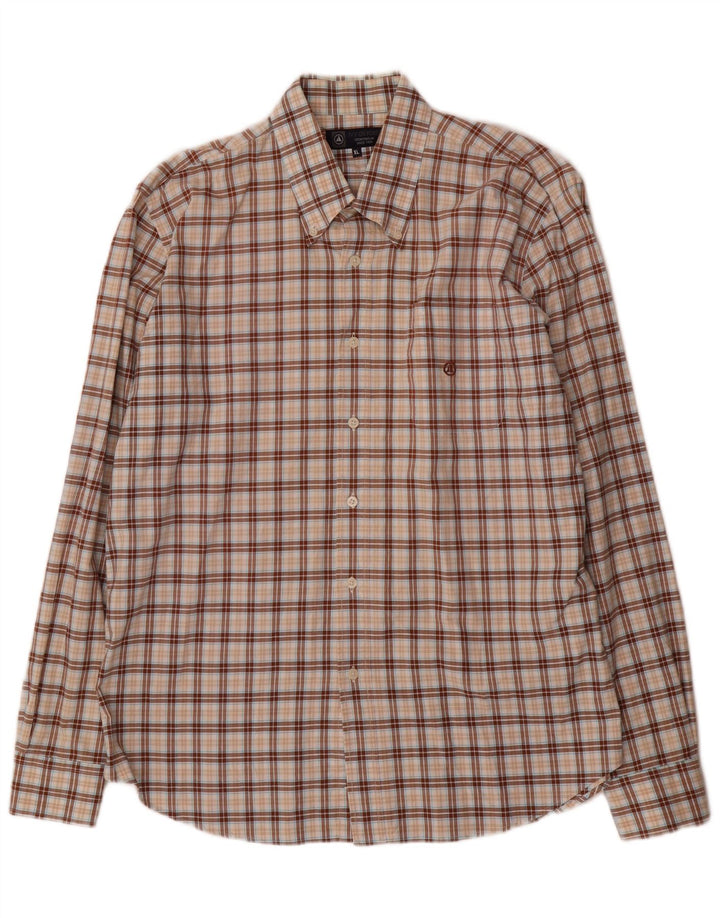 Ivy Oxford Mens Shirt XL Brown Check Cotton