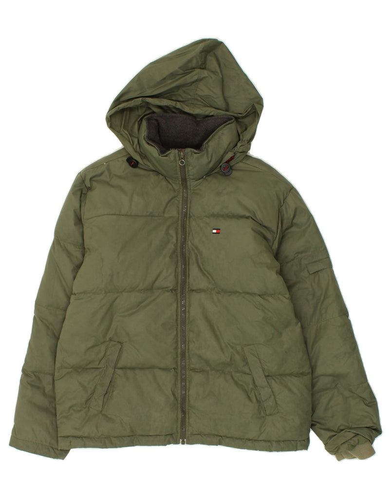 TOMMY HILFIGER Boys Hooded Padded Jacket 15-16 Years XL Green Nylon | Vintage Tommy Hilfiger | Thrift | Second-Hand Tommy Hilfiger | Used Clothing | Messina Hembry 