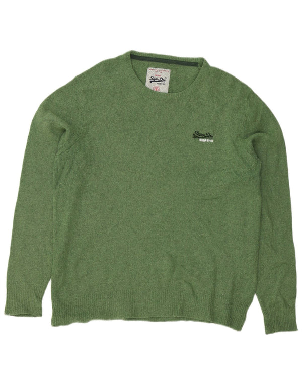 Superdry Mens Crew Neck Jumper Sweater Large Green Lambswool