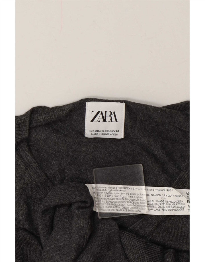 Zara Mens V-Neck Jumper Sweater 2XL Grey Viscose
