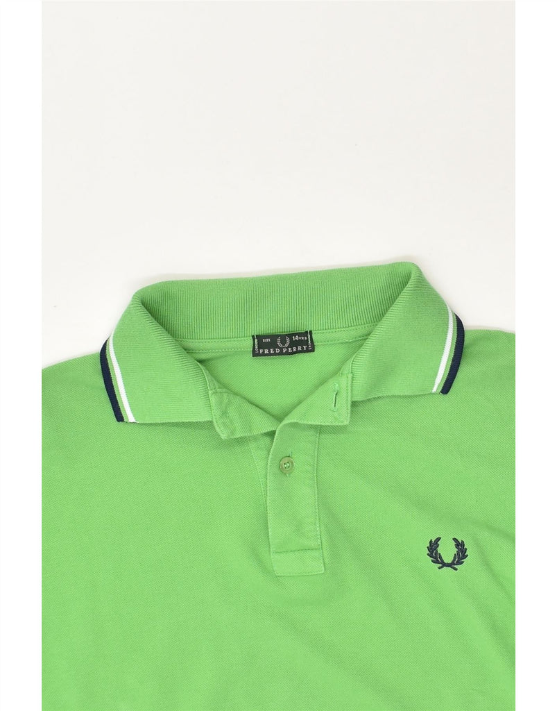 FRED PERRY Boys Long Sleeve Polo Shirt 13-14 Years Green Cotton | Vintage Fred Perry | Thrift | Second-Hand Fred Perry | Used Clothing | Messina Hembry 