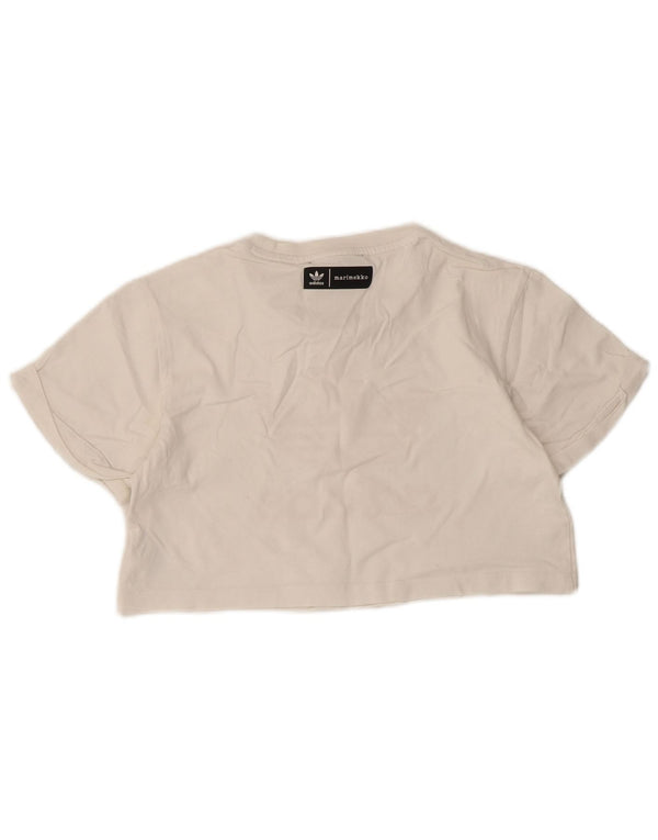 Adidas Womens Crop Graphic T-Shirt Top UK 6 XS  White Cotton