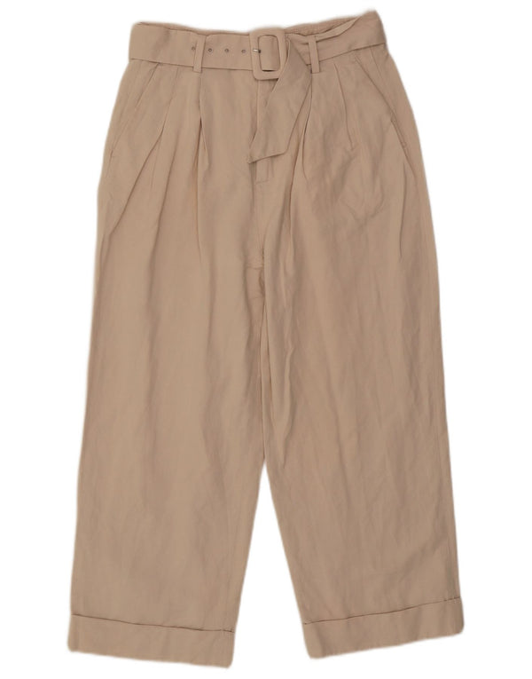 Zara Womens High Waist Pegged Capri Trousers Small W26 L22 Beige Linen