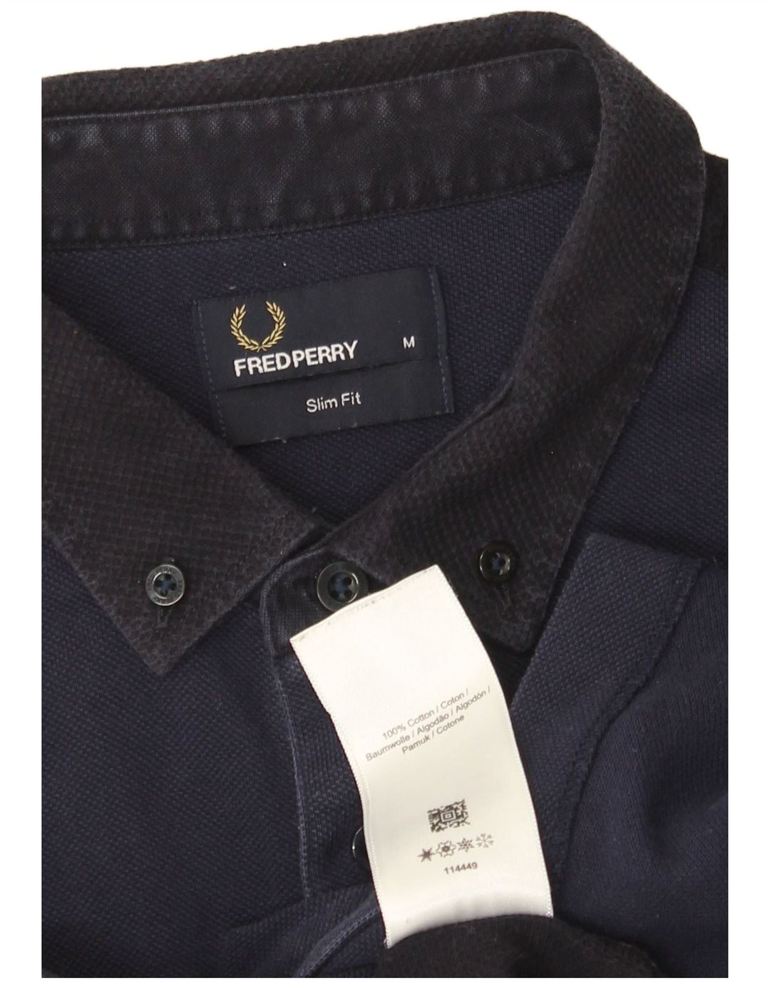 Fred Perry Mens Slim Fit Shirt Medium Navy Blue Cotton