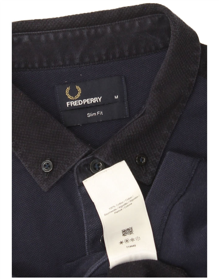Fred Perry Mens Slim Fit Shirt Medium Navy Blue Cotton