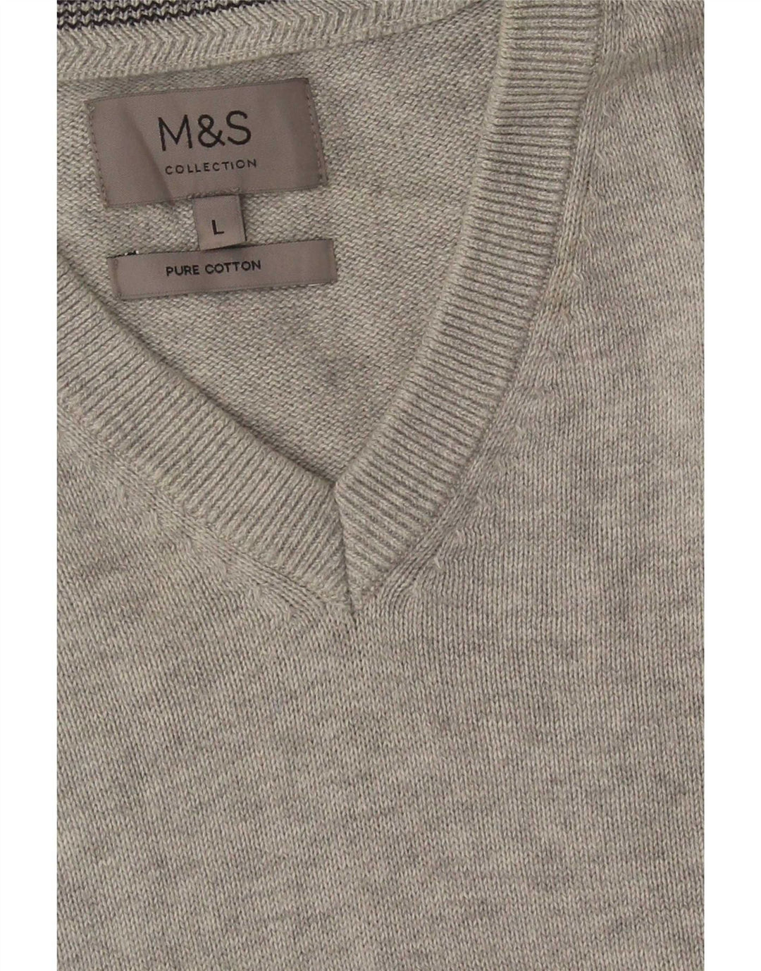 Marks & Spencer Mens V-Neck Jumper Sweater Large Grey Cotton