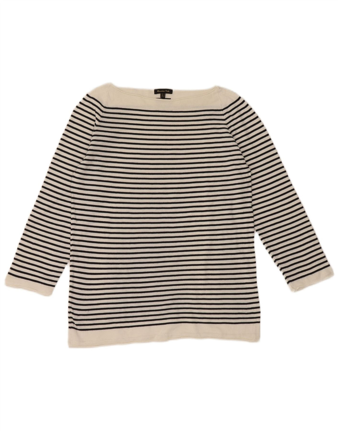 Massimo Dutti Womens Top 3/4 Sleeve UK 12 Medium White Striped Nautical