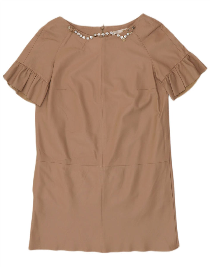ELISABETTA FRANCHI Womens Leather Dress IT 42 Medium Beige Leather
