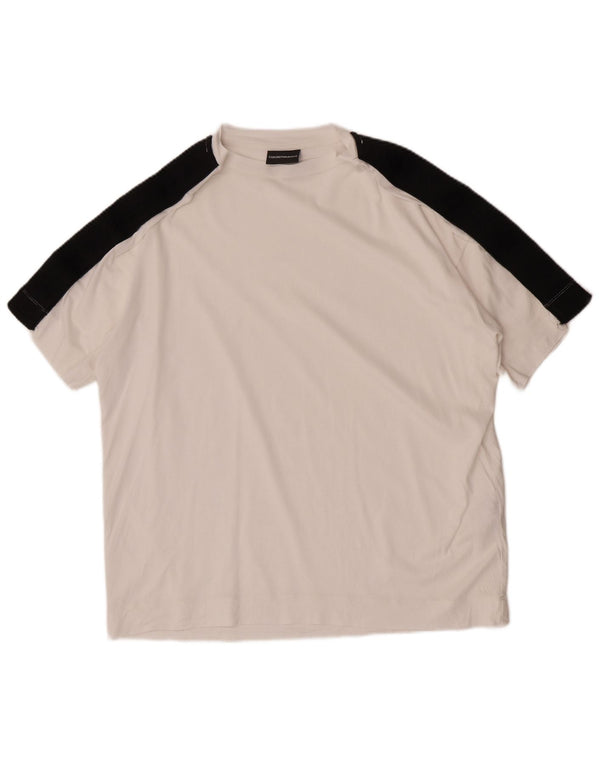 Emporio Armani Mens T-Shirt Top Medium White Colourblock Lyocell