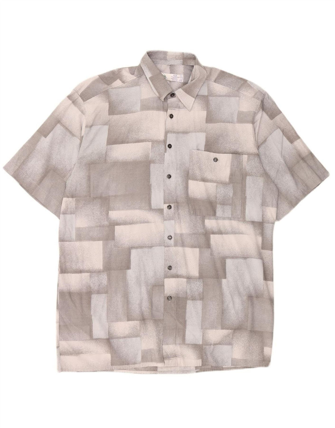 NEW FAST Mens Short Sleeve Shirt Size 41/42 Large Grey Geometric Viscose Vintage New Fast and Second-Hand New Fast from Messina Hembry 
