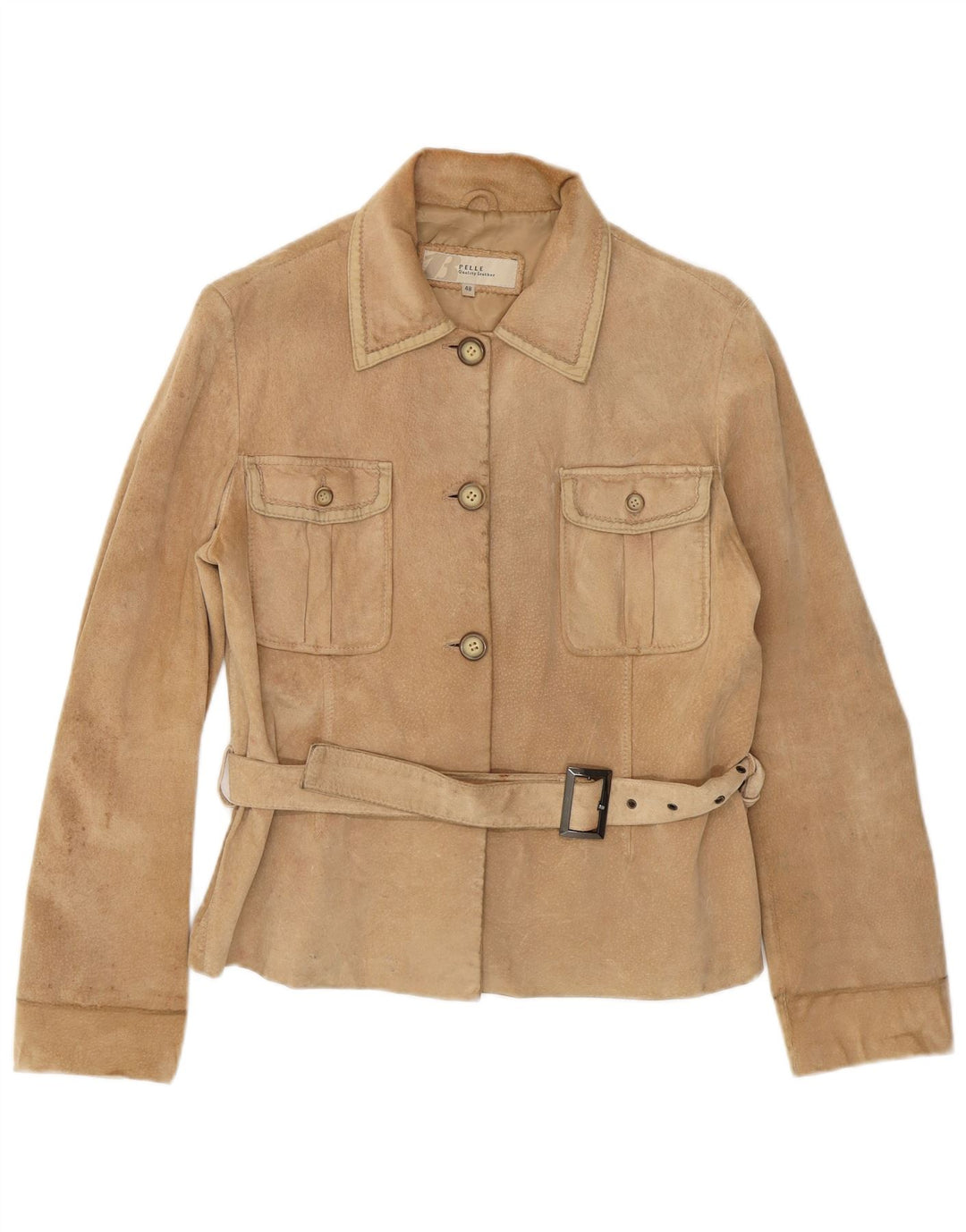 Vintage Womens Suede Jacket IT 48 XL Beige Leather