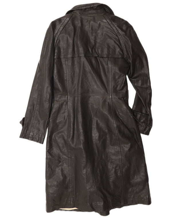 Bruno Magli Womens Double Breasted Leather Coat UK 12 Medium Black Leather