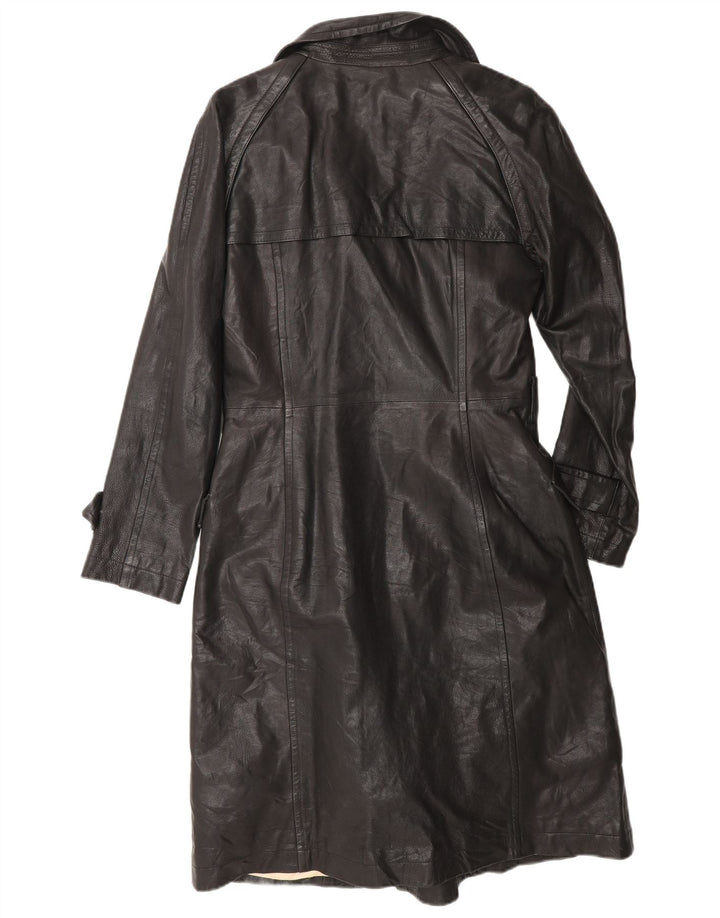Bruno Magli Womens Double Breasted Leather Coat UK 12 Medium Black Leather