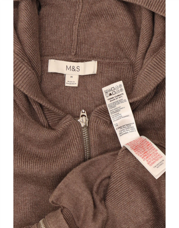 Marks & Spencer Womens Hooded Cardigan Sweater UK 14 Medium Brown Viscose